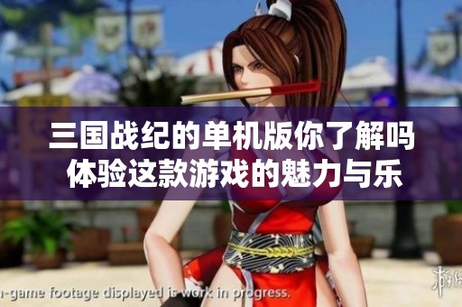 三国战纪的单机版你了解吗 体验这款游戏的魅力与乐趣